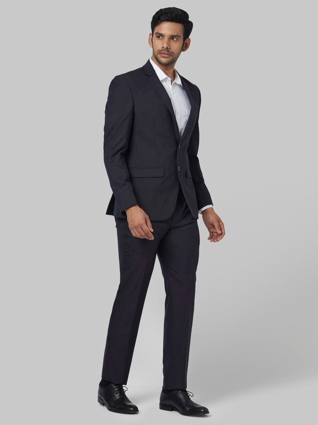 Park Avenue Blue Solid Super Slim Fit Polyester Blend Suit