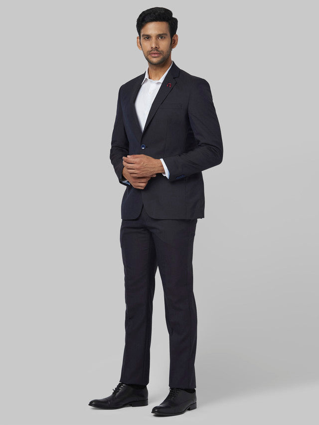 Park Avenue Blue Solid Super Slim Fit Polyester Blend Suit