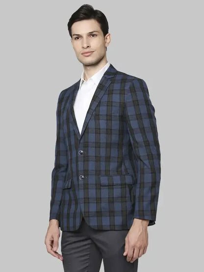 Men Blue Regular Fit Checks Polyester Blend Jackets