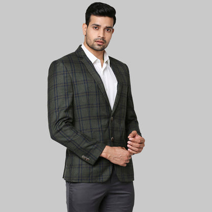 Park Avenue Men Green Checks Regular Fit Polyester Blend Blazer