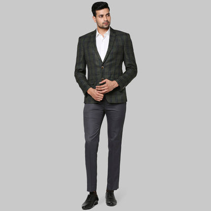 Park Avenue Men Green Checks Regular Fit Polyester Blend Blazer