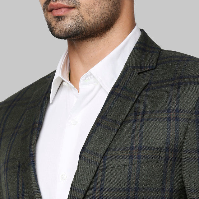 Park Avenue Men Green Checks Regular Fit Polyester Blend Blazer
