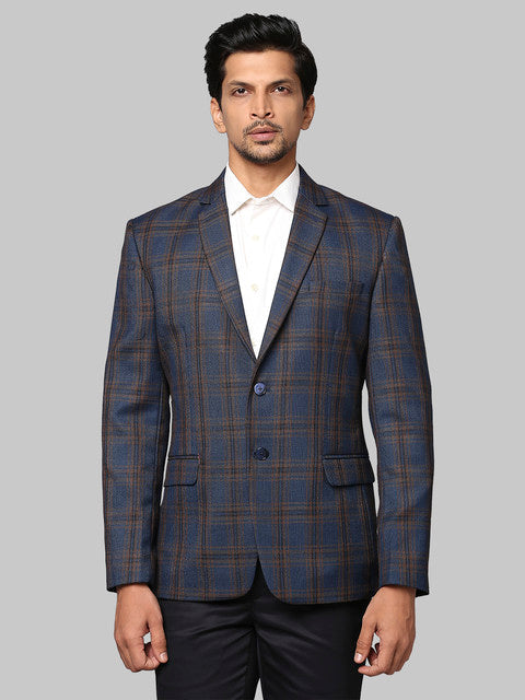 Park Avenue Men Blue Checks Regular Fit Polyester Blend Blazer