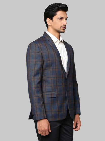 Park Avenue Men Blue Checks Regular Fit Polyester Blend Blazer