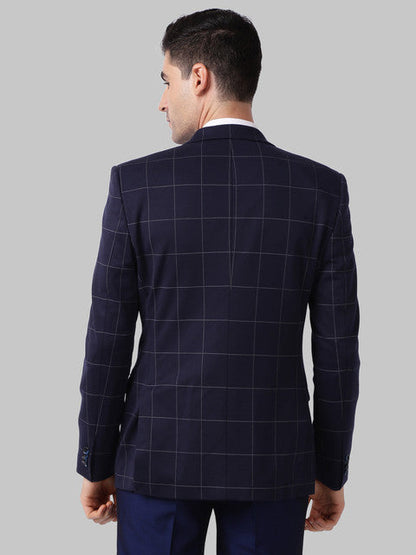 Park Avenue Men Blue Checks Active Fit Terry Blend Blazer