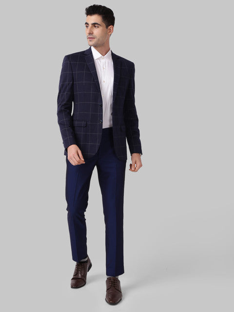 Park Avenue Men Blue Checks Active Fit Terry Blend Blazer