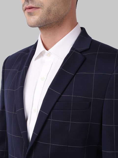 Park Avenue Men Blue Checks Active Fit Terry Blend Blazer
