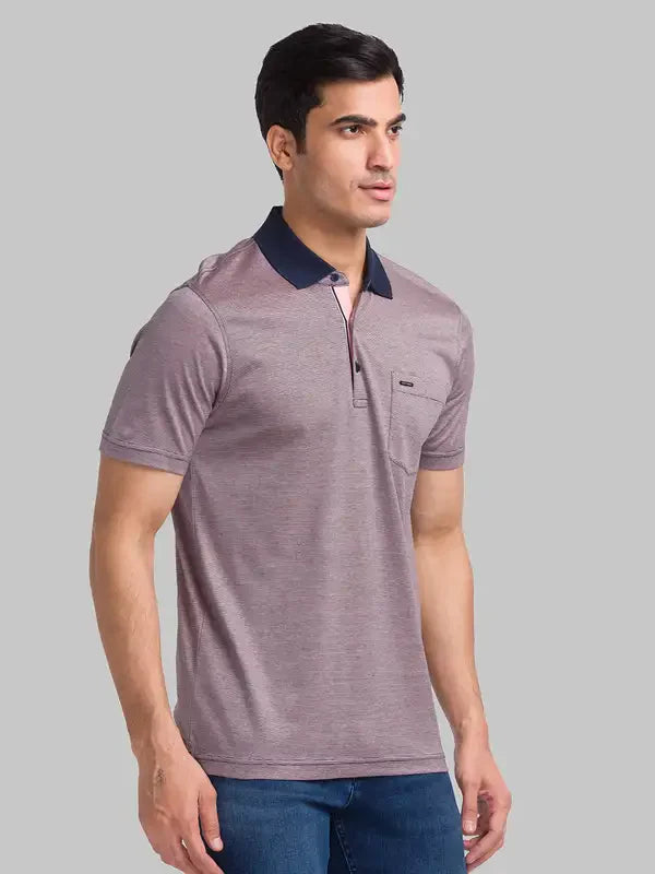 Men Orange Slim Fit Two Tone Cotton Round Neck Collar Polo T-Shirt