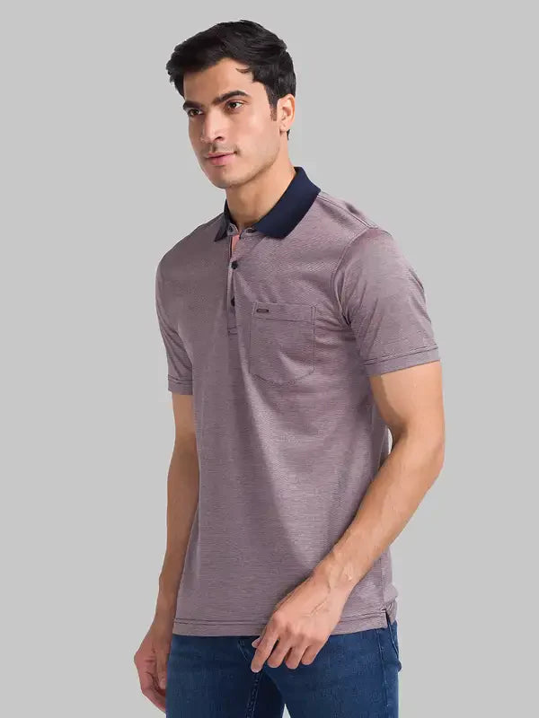 Men Orange Slim Fit Two Tone Cotton Round Neck Collar Polo T-Shirt