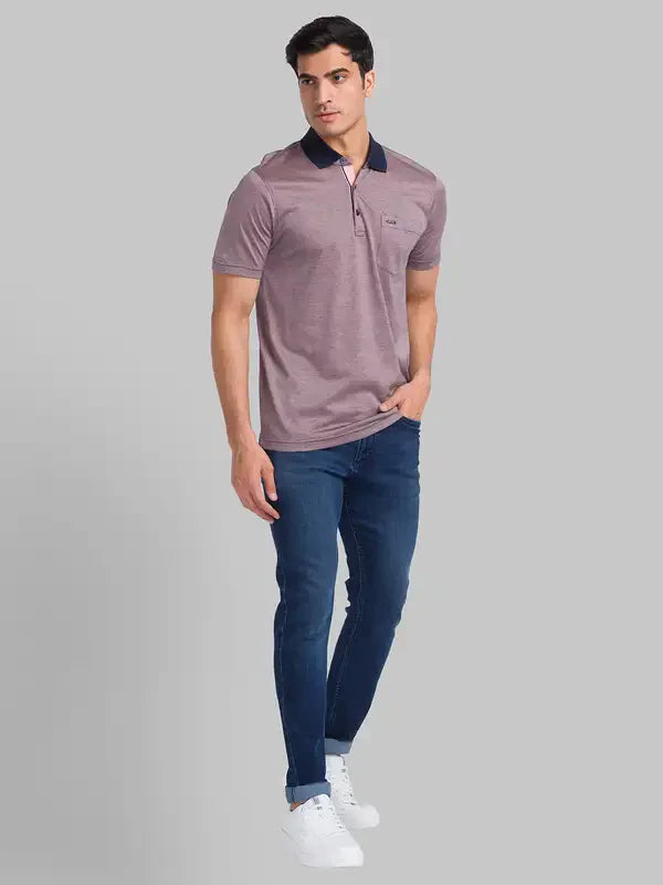 Men Orange Slim Fit Two Tone Cotton Round Neck Collar Polo T-Shirt