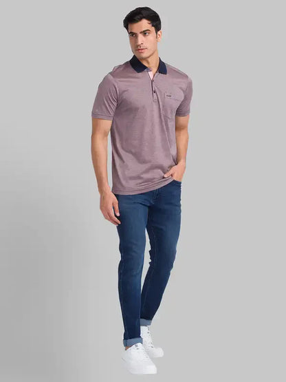 Men Orange Slim Fit Two Tone Cotton Round Neck Collar Polo T-Shirt