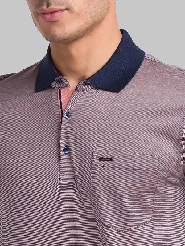 Men Orange Slim Fit Two Tone Cotton Round Neck Collar Polo T-Shirt