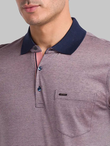 Men Orange Slim Fit Two Tone Cotton Round Neck Collar Polo T-Shirt