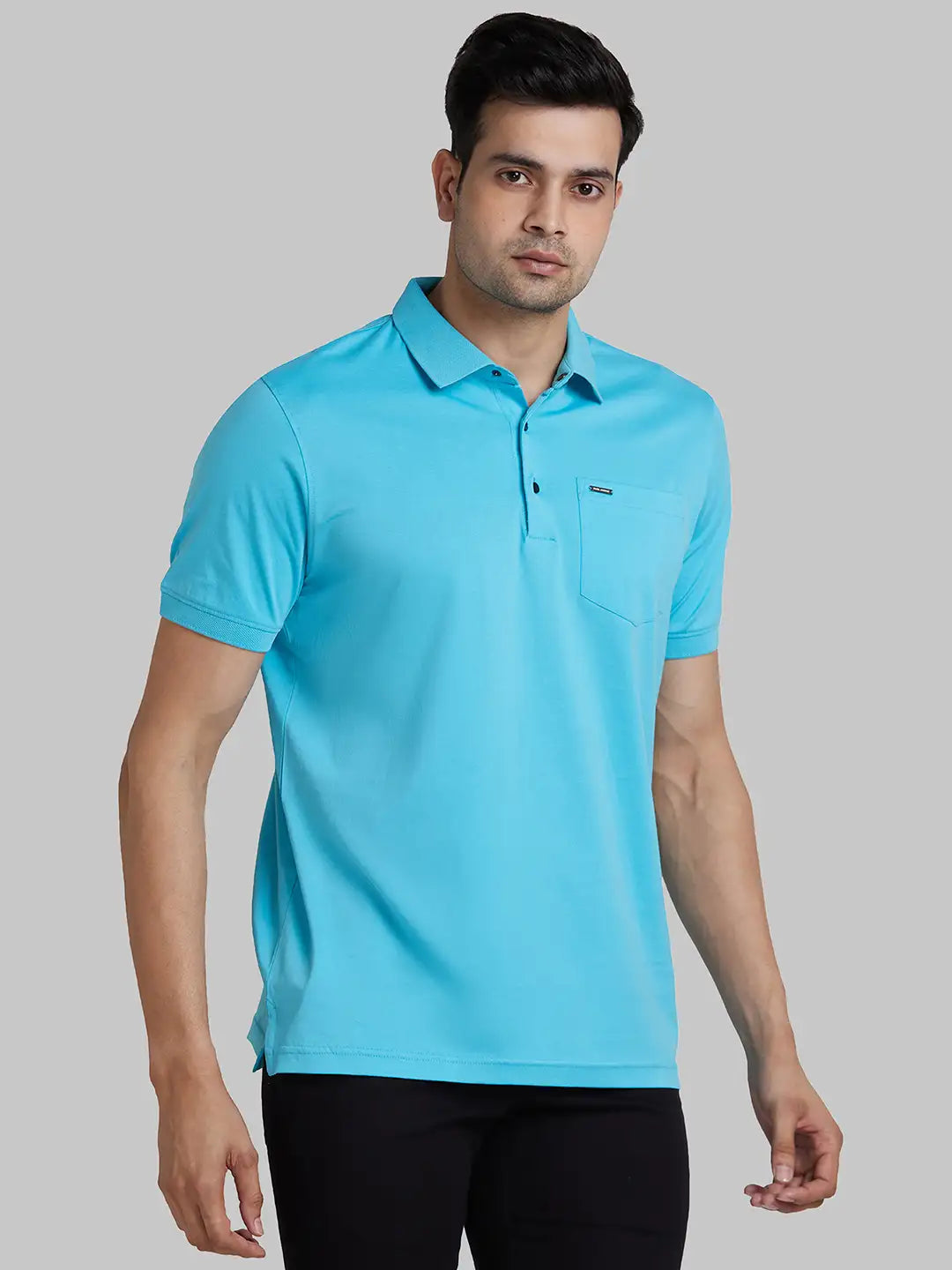Park Avenue Men Blue Solid Slim Fit Cotton Round Neck T-Shirt