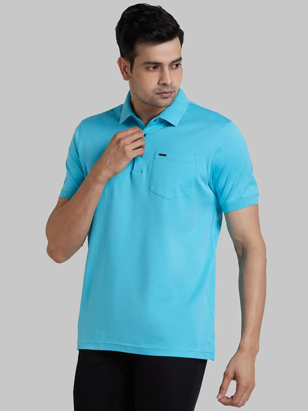 Park Avenue Men Blue Solid Slim Fit Cotton Round Neck T-Shirt