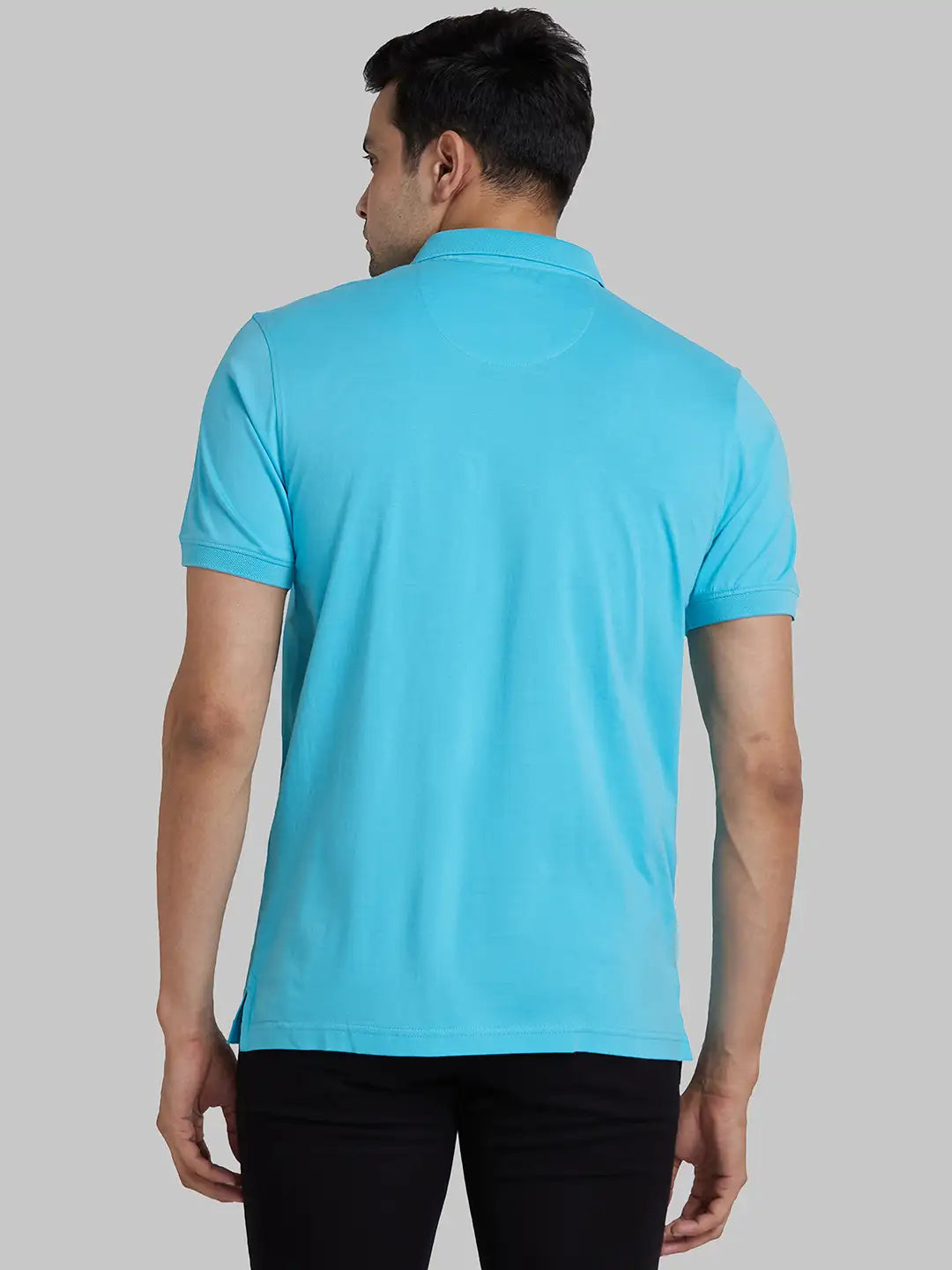 Park Avenue Men Blue Solid Slim Fit Cotton Round Neck T-Shirt
