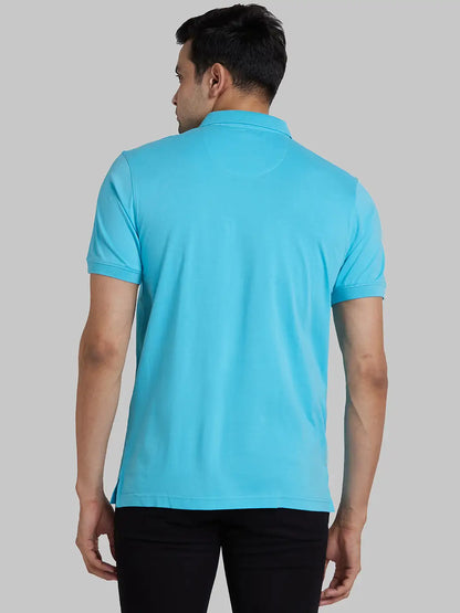 Park Avenue Men Blue Solid Slim Fit Cotton Round Neck T-Shirt