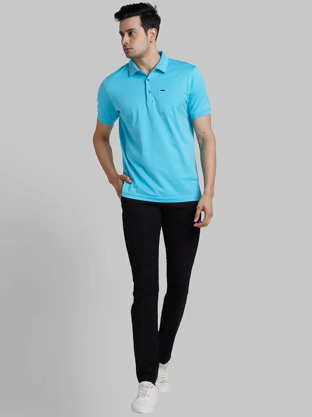 Park Avenue Men Blue Solid Slim Fit Cotton Round Neck T-Shirt