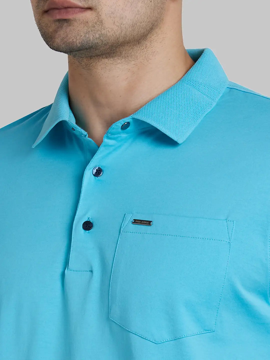 Park Avenue Men Blue Solid Slim Fit Cotton Round Neck T-Shirt