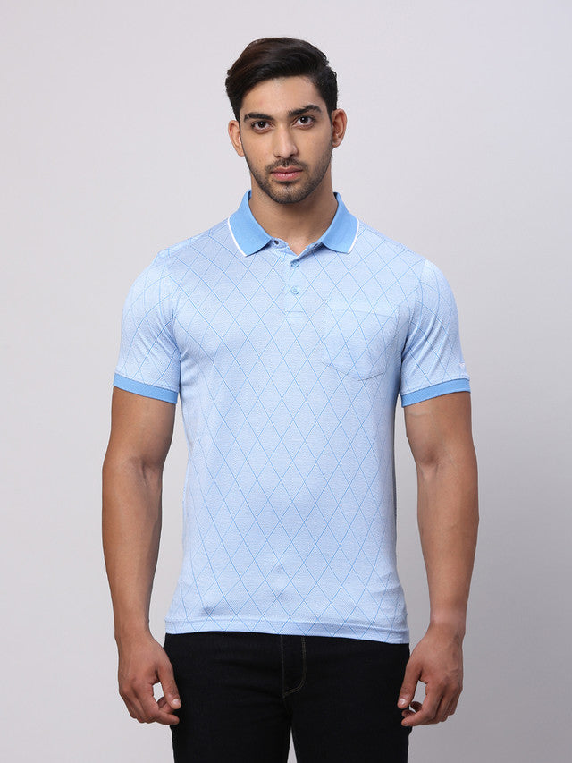 Park Avenue Blue Structure Slim Fit Cotton T-Shirt