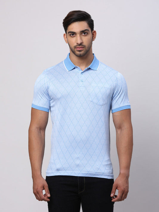 Park Avenue Blue Structure Slim Fit Cotton T-Shirt
