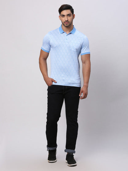 Park Avenue Blue Structure Slim Fit Cotton T-Shirt