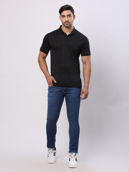 Park Avenue Black Printed Slim Fit Cotton T-Shirt