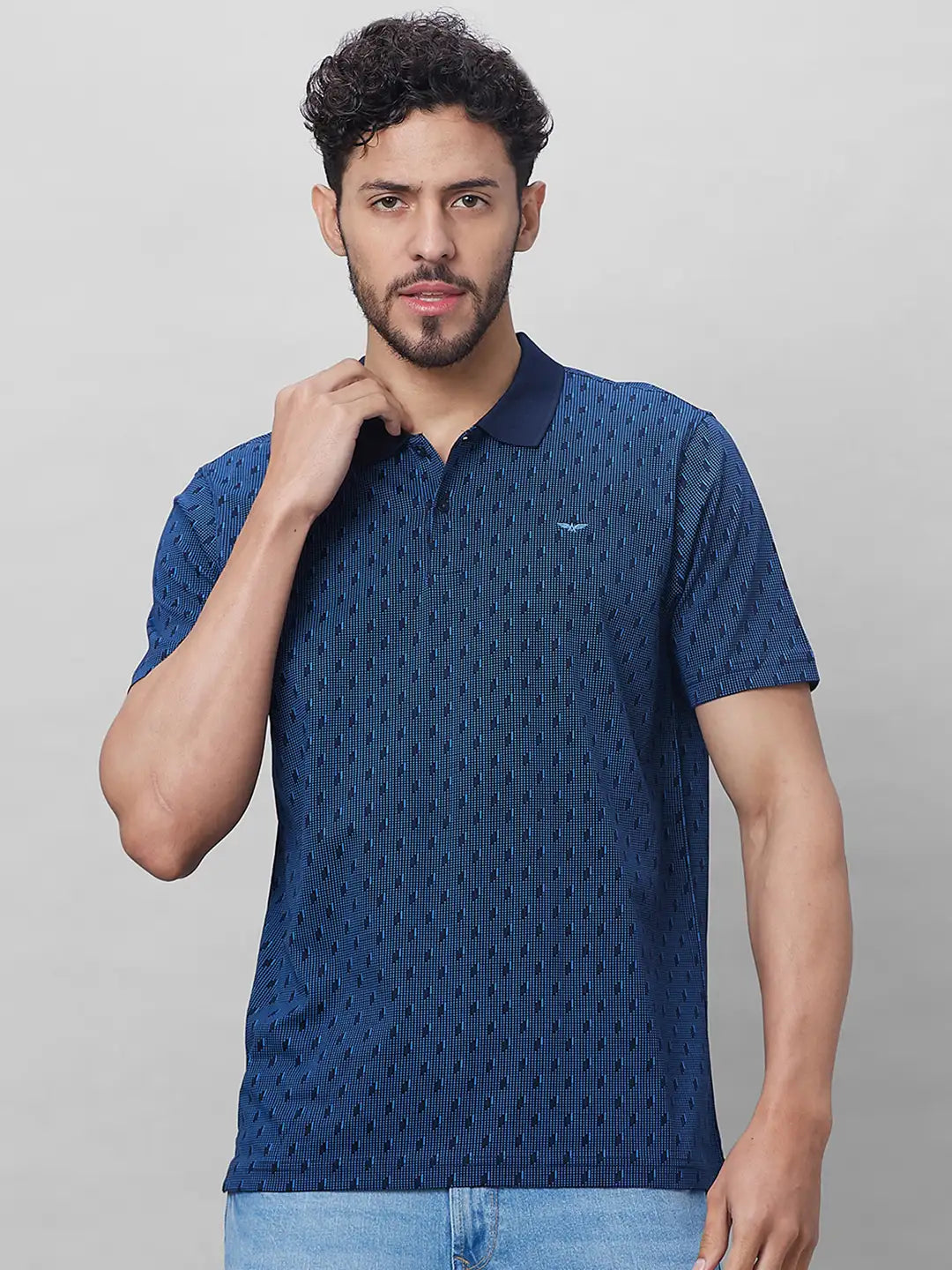 Park Avenue Men Blue Print Slim Fit Cotton T-Shirt