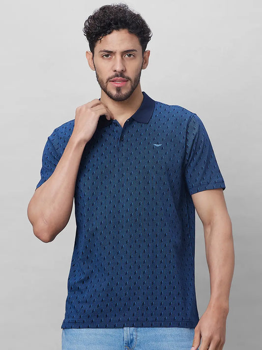 Park Avenue Men Blue Print Slim Fit Cotton T-Shirt