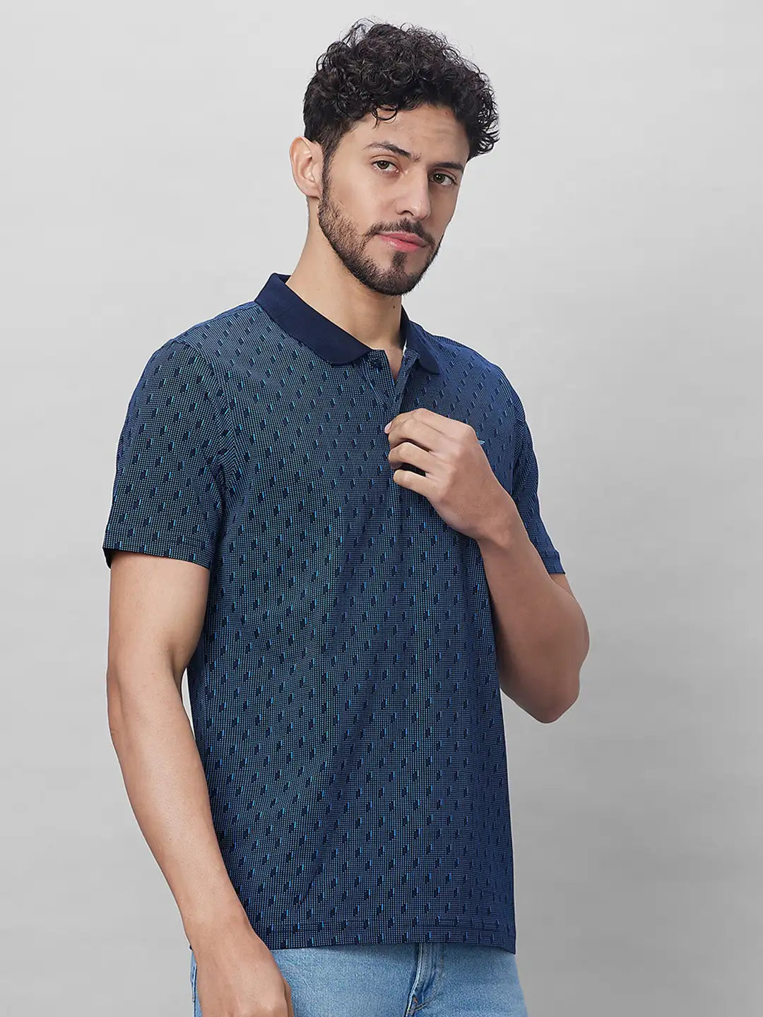Park Avenue Men Blue Print Slim Fit Cotton T-Shirt
