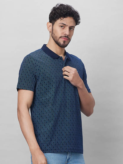 Park Avenue Men Blue Print Slim Fit Cotton T-Shirt