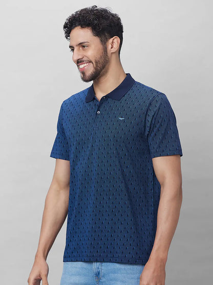 Park Avenue Men Blue Print Slim Fit Cotton T-Shirt
