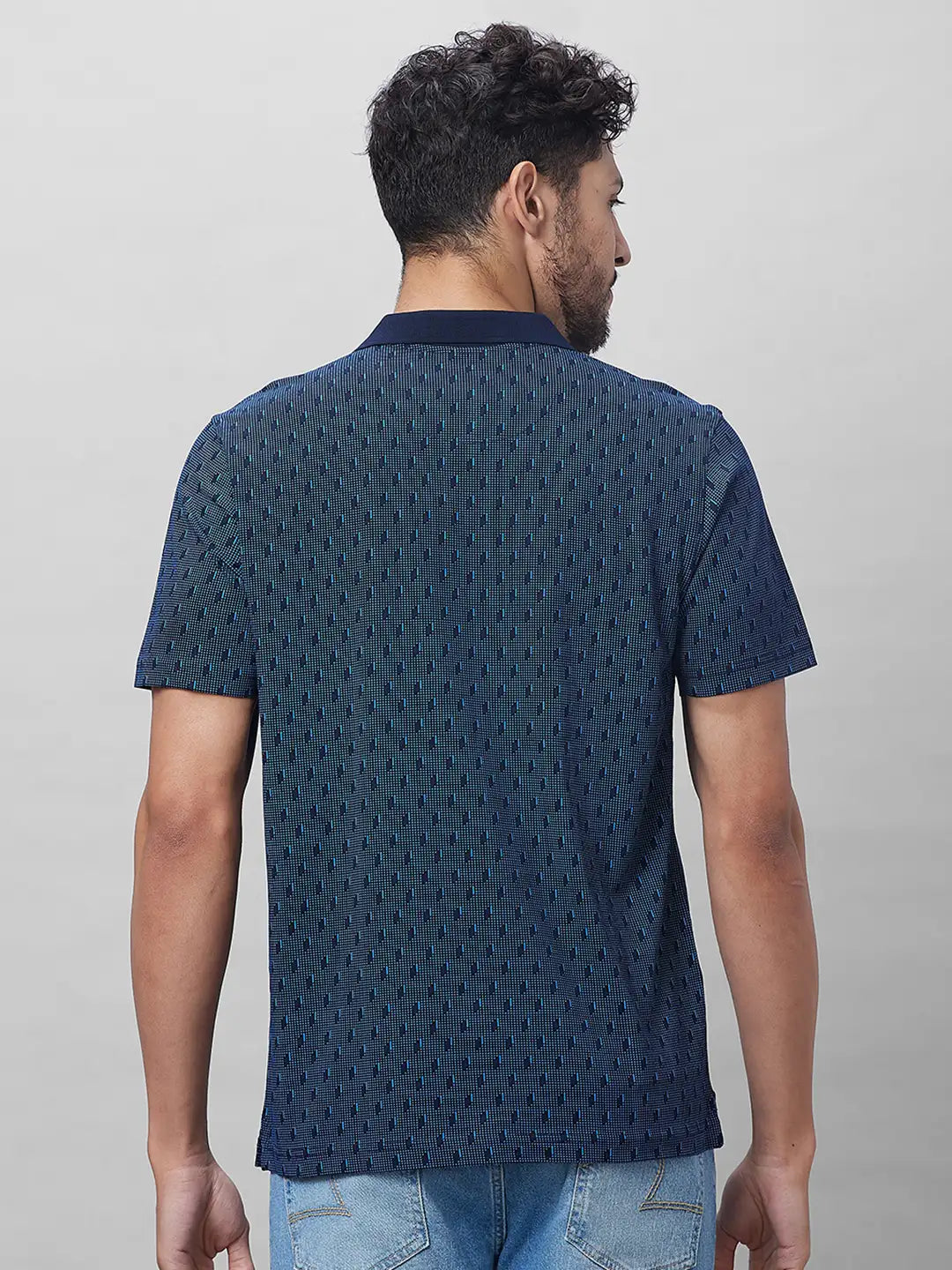 Park Avenue Men Blue Print Slim Fit Cotton T-Shirt