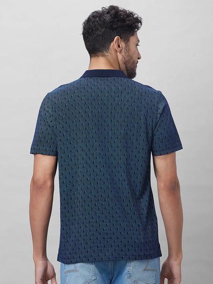 Park Avenue Men Blue Print Slim Fit Cotton T-Shirt