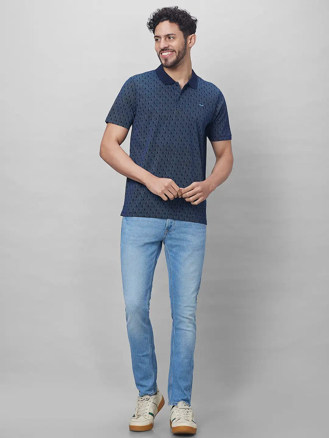 Park Avenue Men Blue Print Slim Fit Cotton T-Shirt