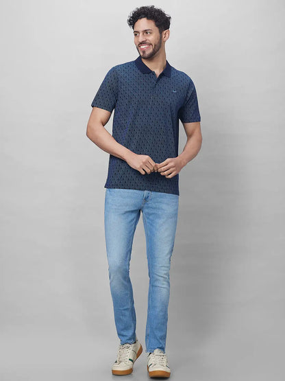 Park Avenue Men Blue Print Slim Fit Cotton T-Shirt