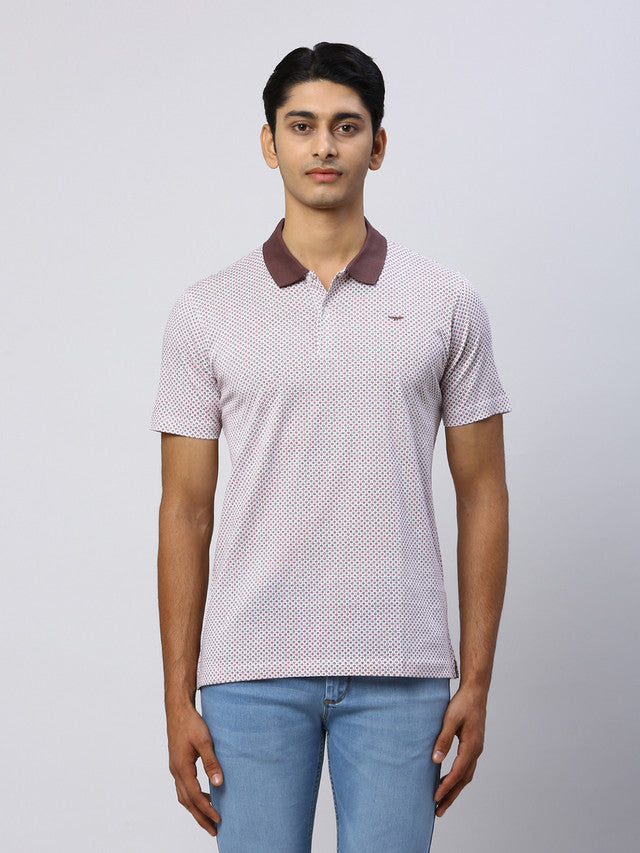 Park Avenue Men Brown Printed Slim Fit Half Sleeve Polo Neck T-Shirt