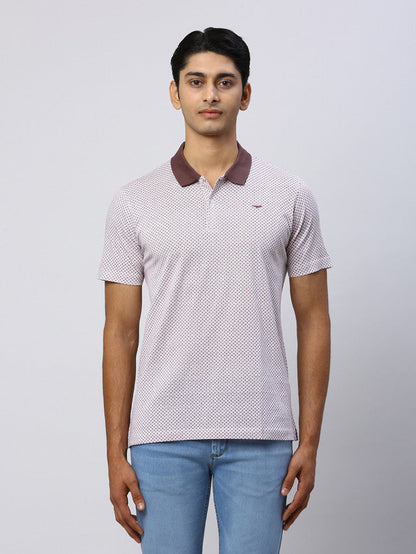Park Avenue Men Brown Printed Slim Fit Half Sleeve Polo Neck T-Shirt