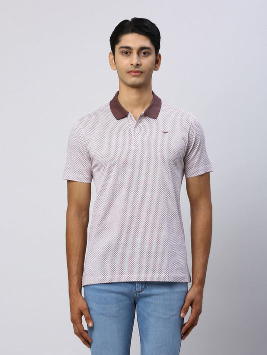 Park Avenue Men Brown Printed Slim Fit Half Sleeve Polo Neck T-Shirt