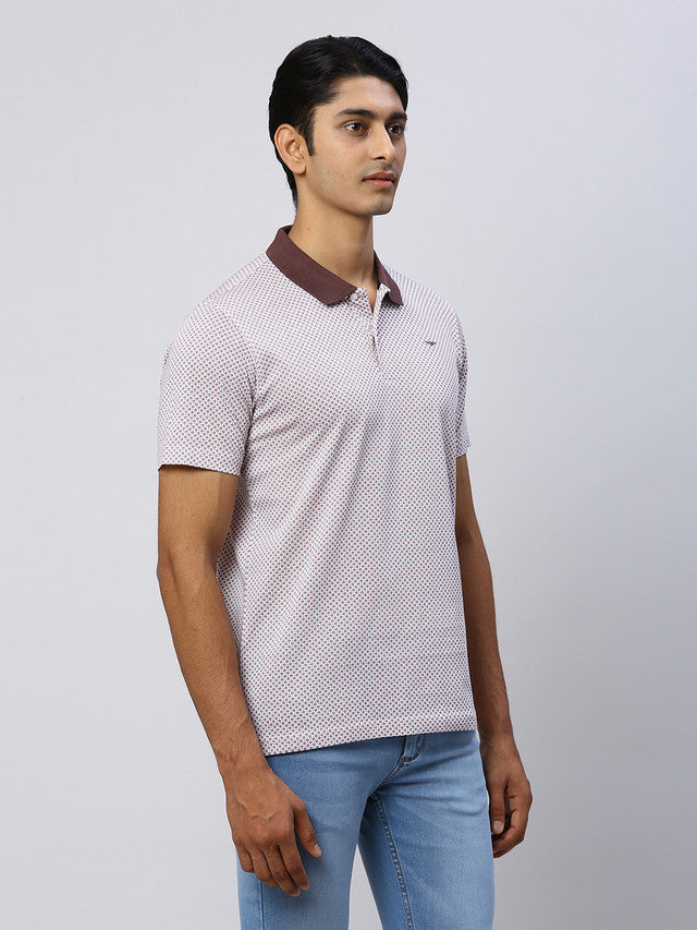 Park Avenue Men Brown Printed Slim Fit Half Sleeve Polo Neck T-Shirt