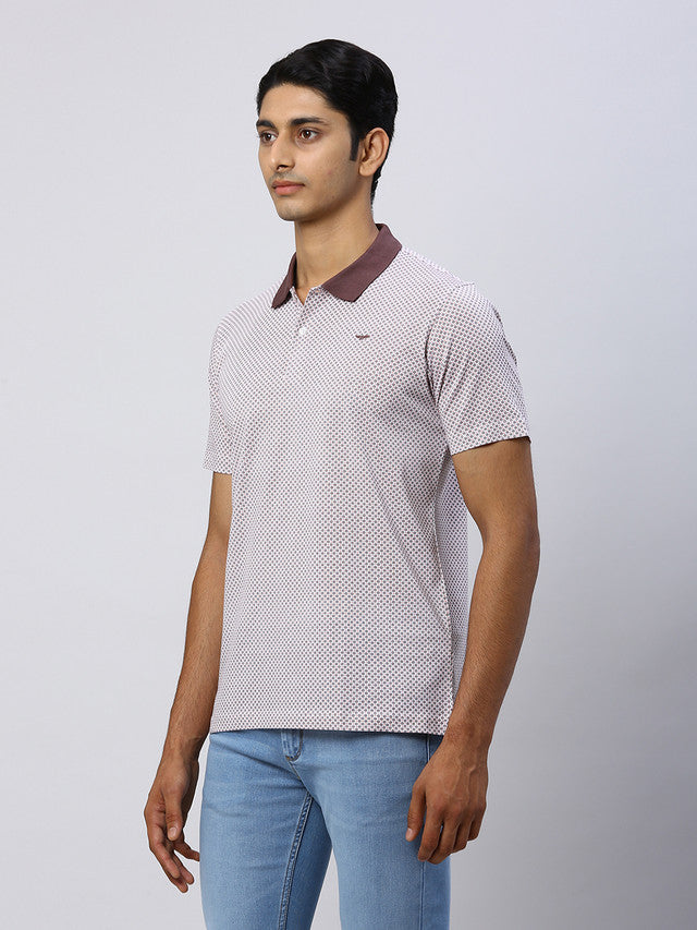 Park Avenue Men Brown Printed Slim Fit Half Sleeve Polo Neck T-Shirt