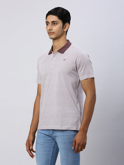 Park Avenue Men Brown Printed Slim Fit Half Sleeve Polo Neck T-Shirt