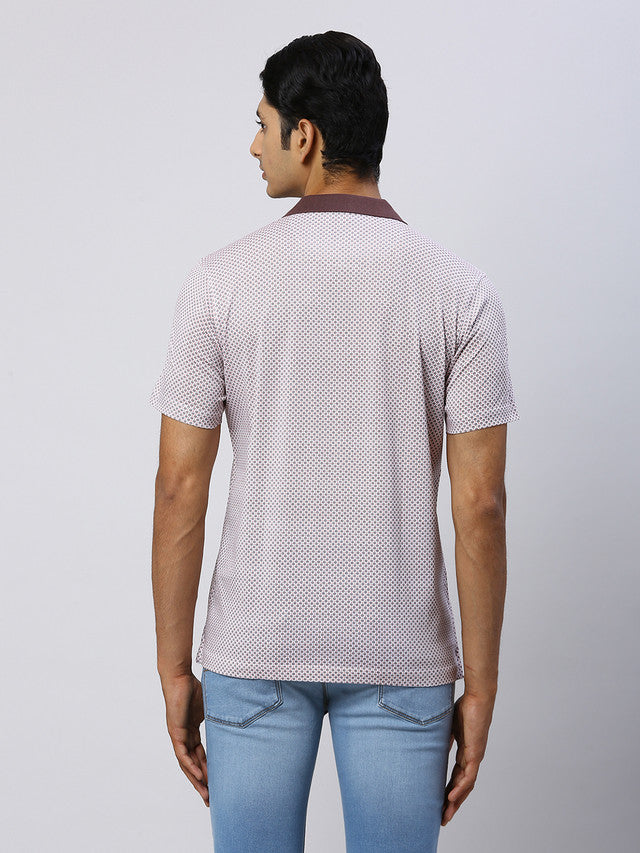 Park Avenue Men Brown Printed Slim Fit Half Sleeve Polo Neck T-Shirt