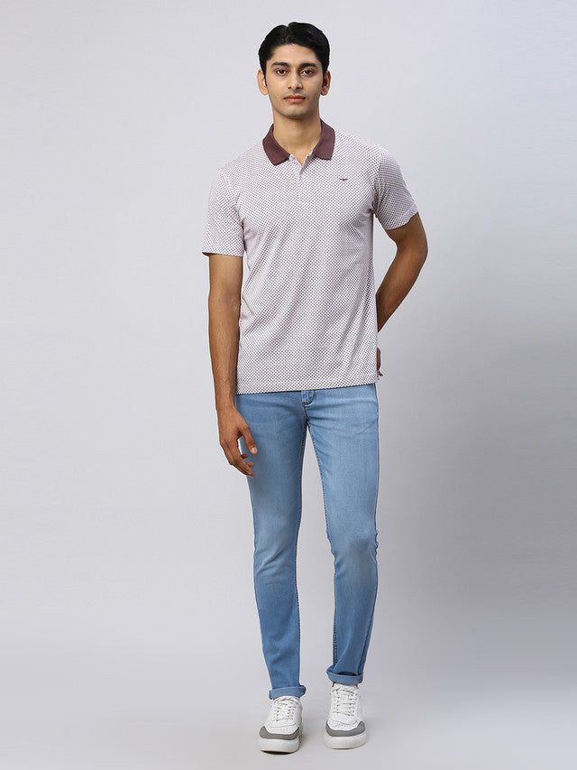 Park Avenue Men Brown Printed Slim Fit Half Sleeve Polo Neck T-Shirt