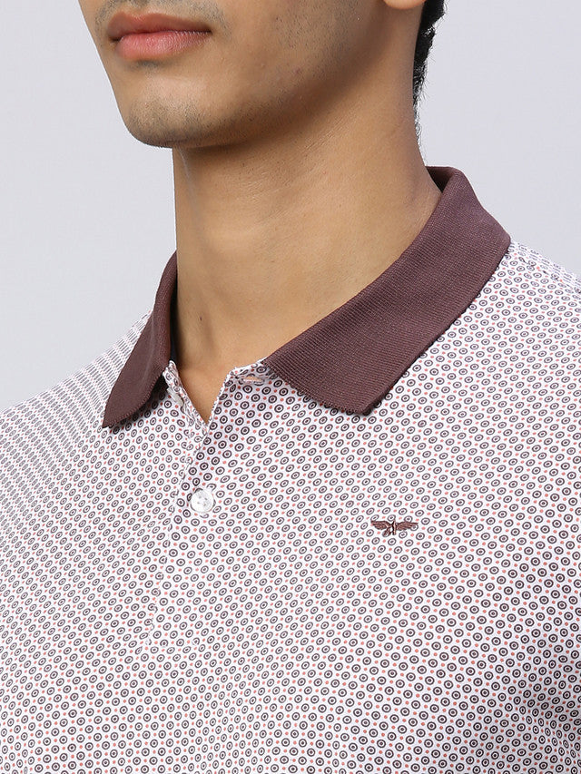 Park Avenue Men Brown Printed Slim Fit Half Sleeve Polo Neck T-Shirt