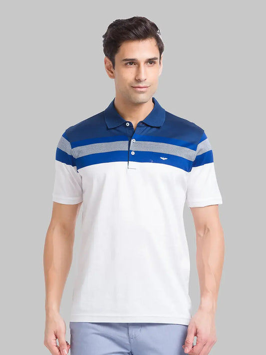 Park Avenue Men White Stripe Slim Fit Cotton T-Shirt