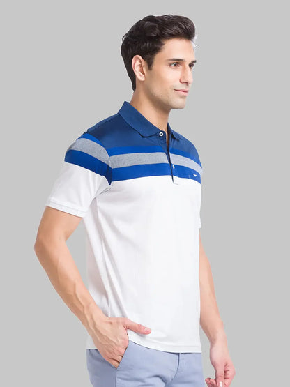 Park Avenue Men White Stripe Slim Fit Cotton T-Shirt