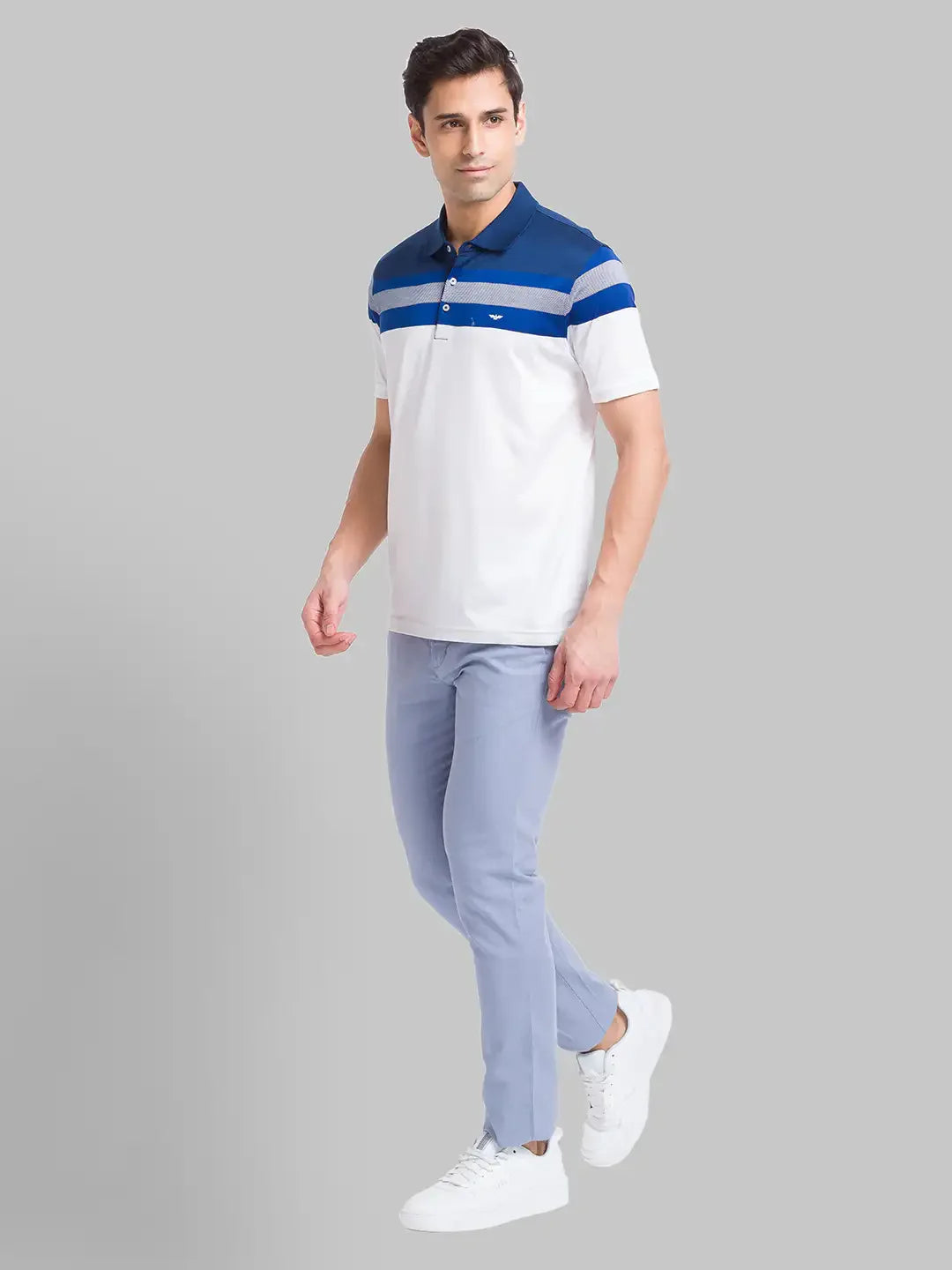 Park Avenue Men White Stripe Slim Fit Cotton T-Shirt