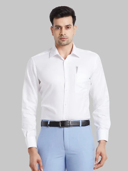 Men White Luxus Fit Structure  Cotton Full Sleeve Regular Collar Shirts
