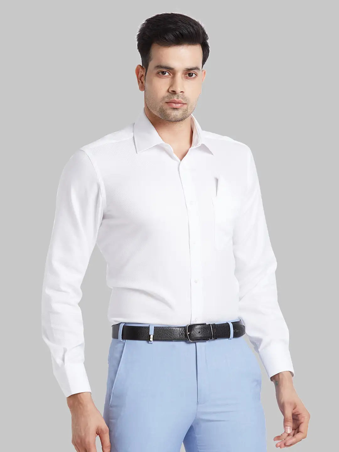 Men White Luxus Fit Structure  Cotton Full Sleeve Regular Collar Shirts